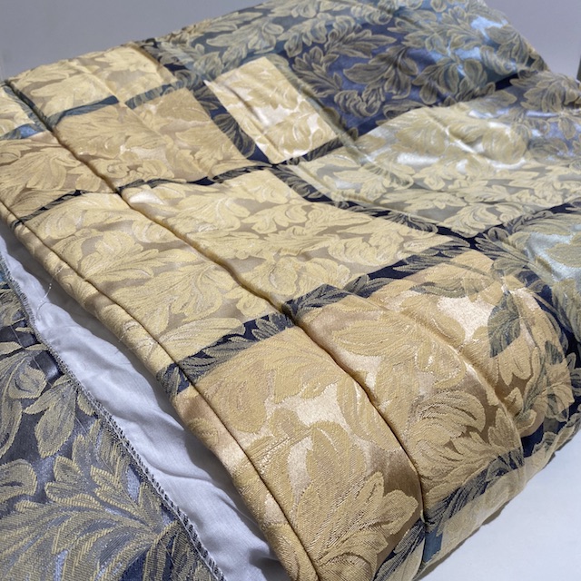 BLANKET, Bedspread - Quilted Coverlet Blue Gold Damask